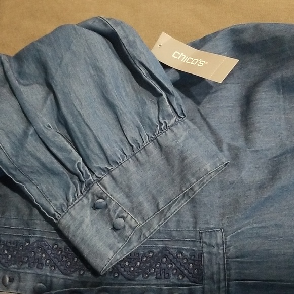 Chico's Women Blouse Chambray Size 2/L Blue - Picture 10 of 11